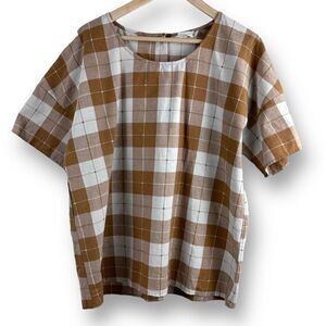 Roolee Plaid Swiss Dot Brown and Cream Checkered‎ Blouse Size 2XL